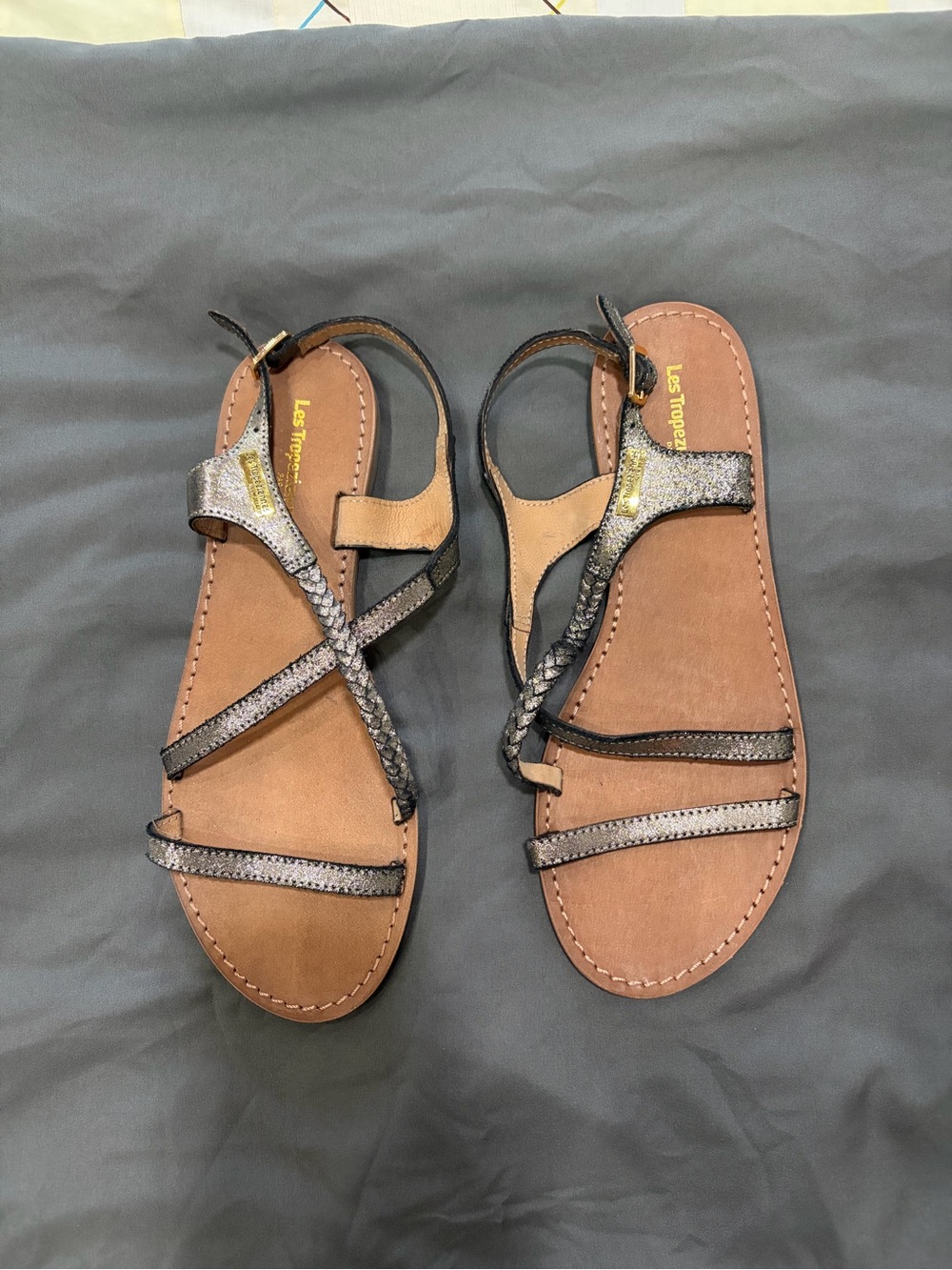 Metallic Black Braided Leather Sandals